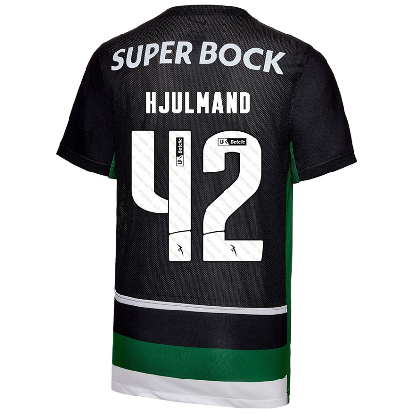 Criança Camisola Morten Hjulmand #42 Preto Branco Verde Principal 2024/25 Camisa