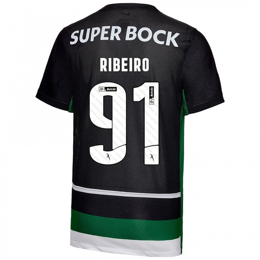 Criança Camisola Rodrigo Ribeiro #91 Preto Branco Verde Principal 2024/25 Camisa