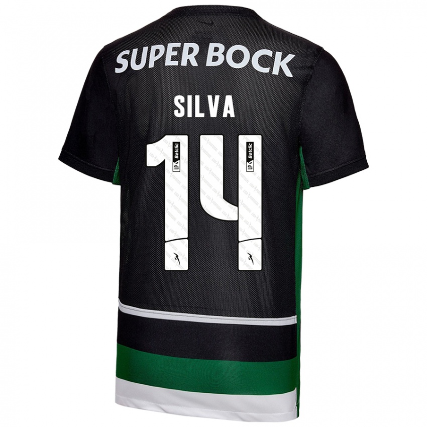 Criança Camisola Guilherme Silva #14 Preto Branco Verde Principal 2024/25 Camisa