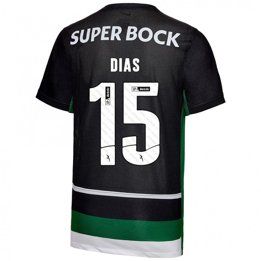 Criança Camisola Rodrigo Dias #15 Preto Branco Verde Principal 2024/25 Camisa