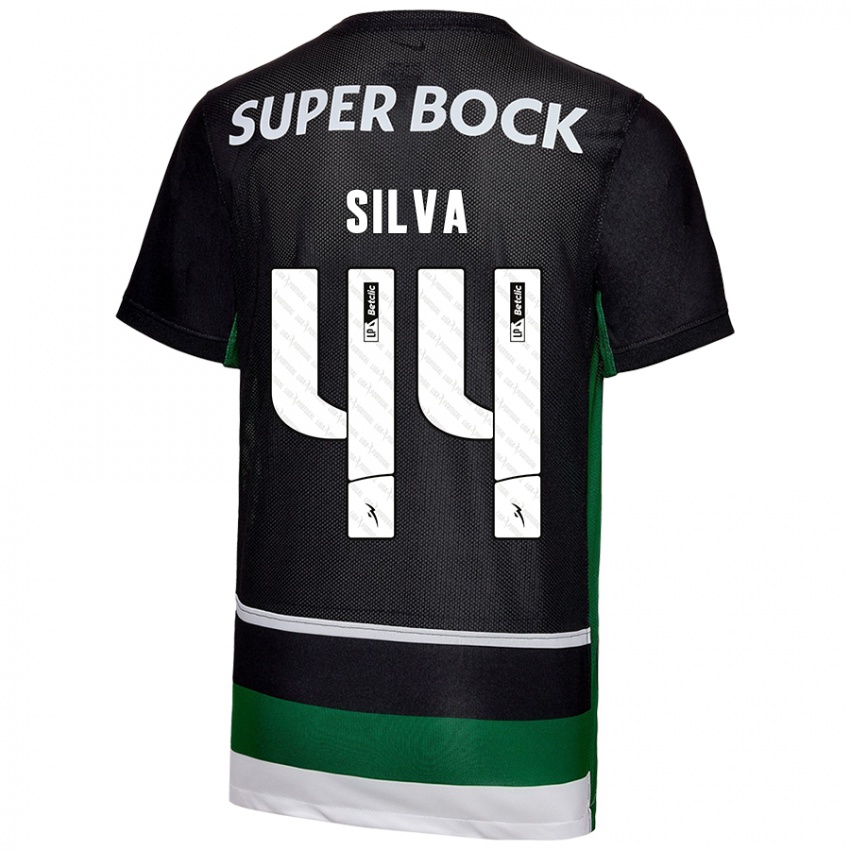 Criança Camisola Pedro Silva #44 Preto Branco Verde Principal 2024/25 Camisa