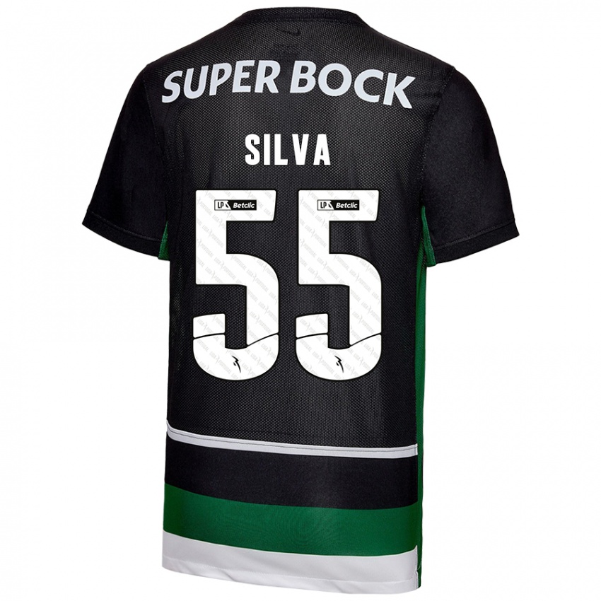 Criança Camisola José Silva #55 Preto Branco Verde Principal 2024/25 Camisa