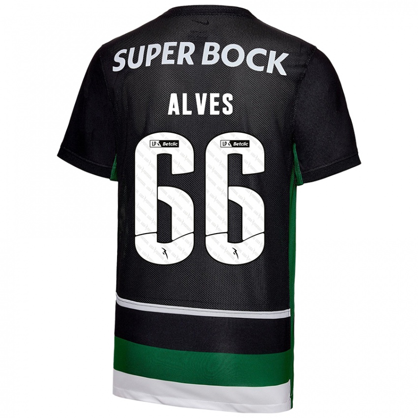 Criança Camisola Miguel Alves #66 Preto Branco Verde Principal 2024/25 Camisa