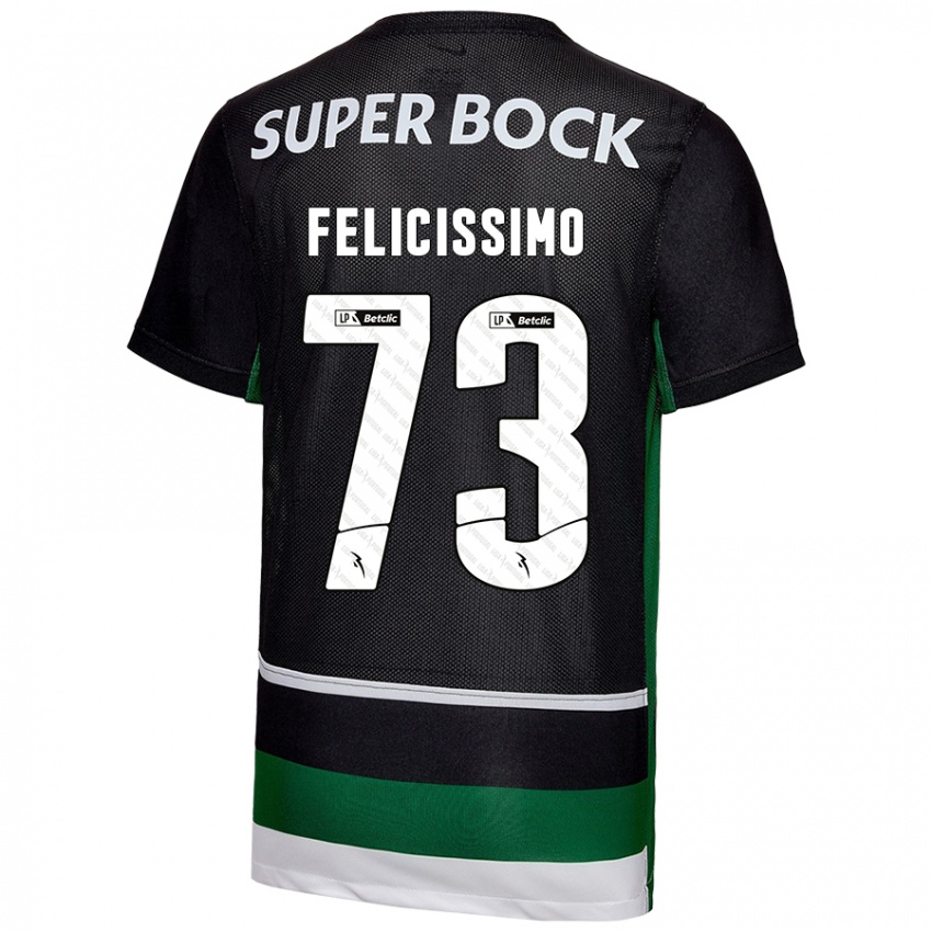 Criança Camisola Eduardo Felicíssimo #73 Preto Branco Verde Principal 2024/25 Camisa