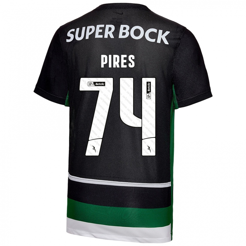 Criança Camisola Guilherme Pires #74 Preto Branco Verde Principal 2024/25 Camisa