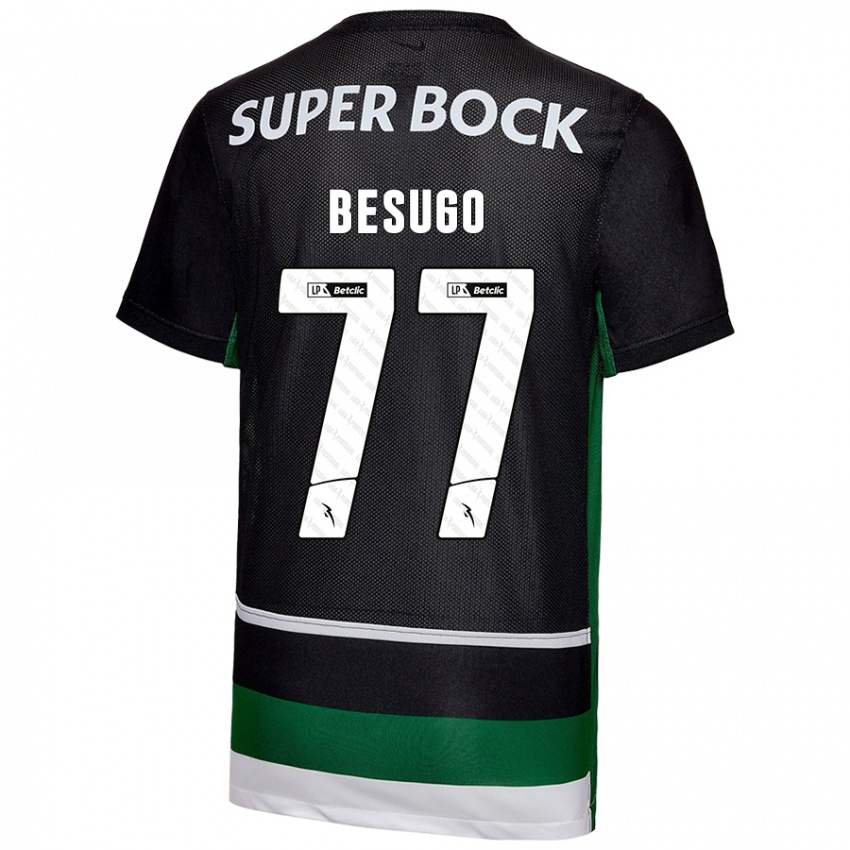 Criança Camisola Rafael Besugo #77 Preto Branco Verde Principal 2024/25 Camisa