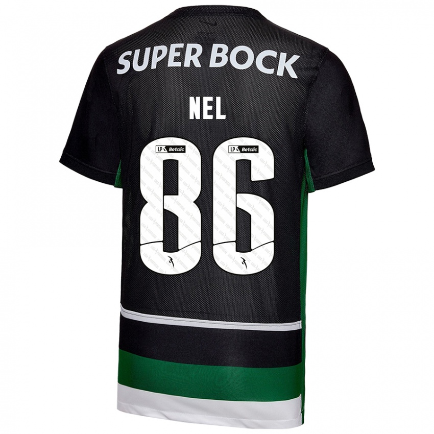 Criança Camisola Rafael Nel #86 Preto Branco Verde Principal 2024/25 Camisa