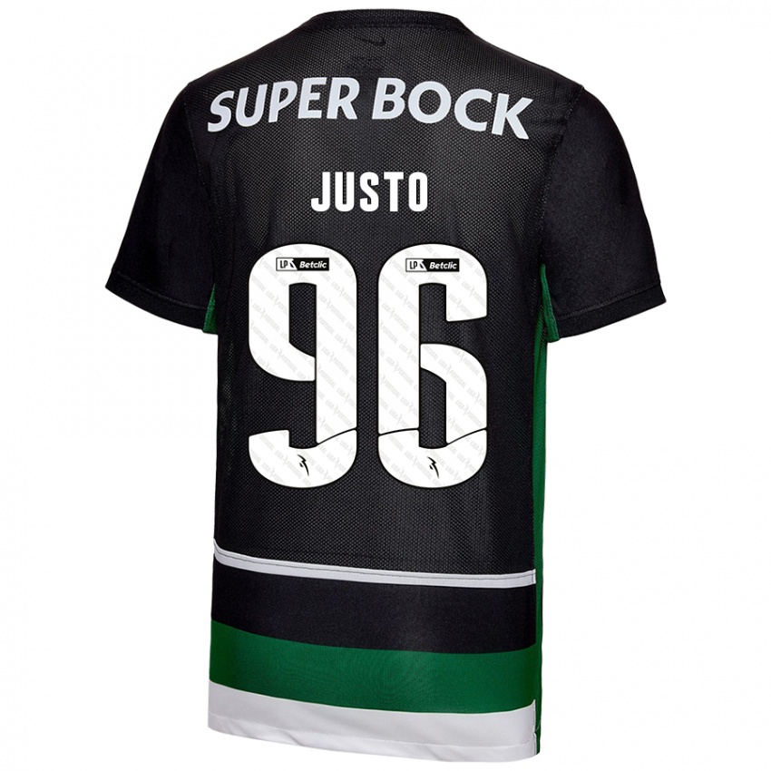 Criança Camisola Samuel Justo #96 Preto Branco Verde Principal 2024/25 Camisa