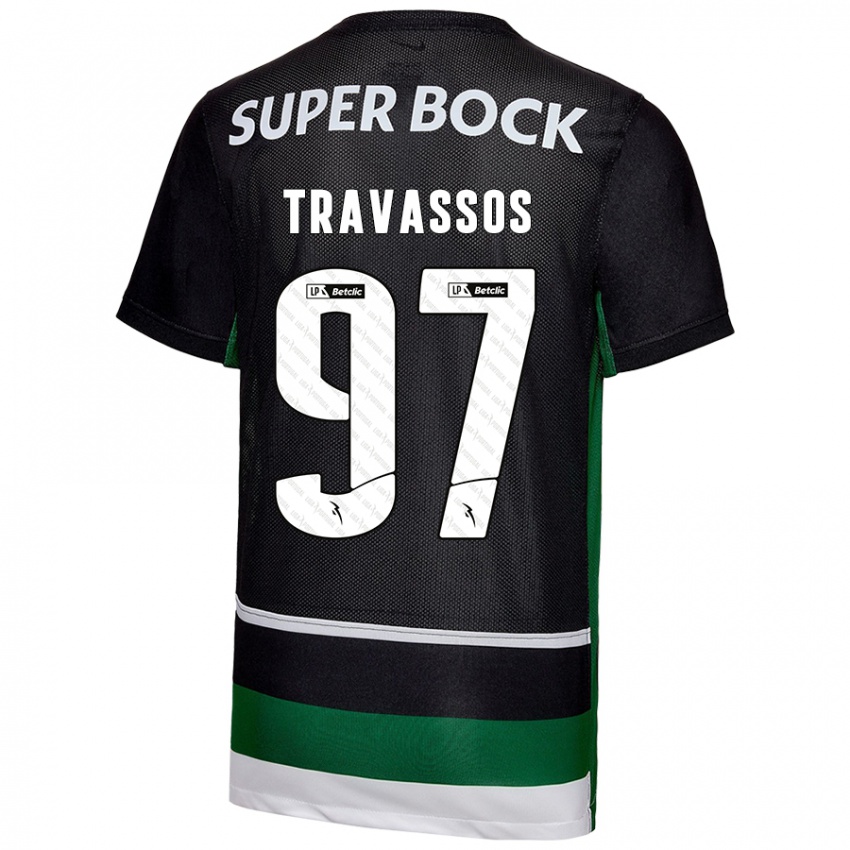 Criança Camisola Travassos #97 Preto Branco Verde Principal 2024/25 Camisa