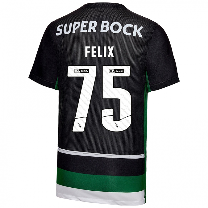 Criança Camisola Vando Félix #75 Preto Branco Verde Principal 2024/25 Camisa