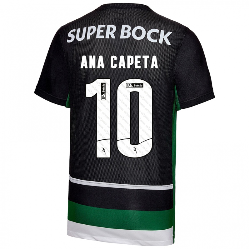 Criança Camisola Ana Capeta #10 Preto Branco Verde Principal 2024/25 Camisa