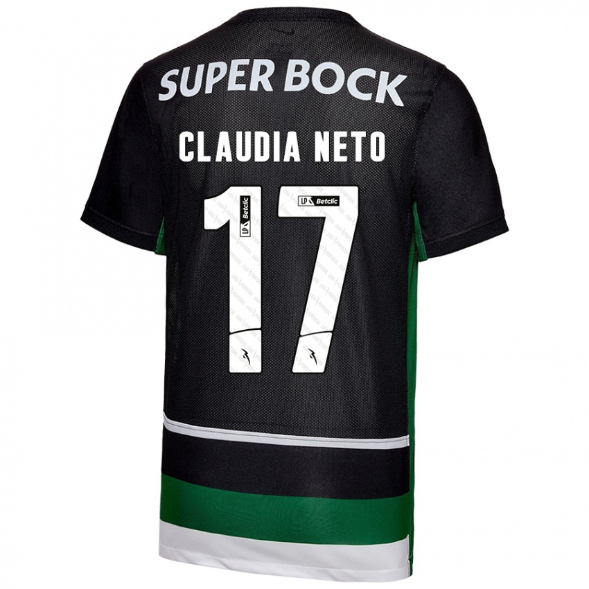 Criança Camisola Cláudia Teresa Pires Neto #17 Preto Branco Verde Principal 2024/25 Camisa