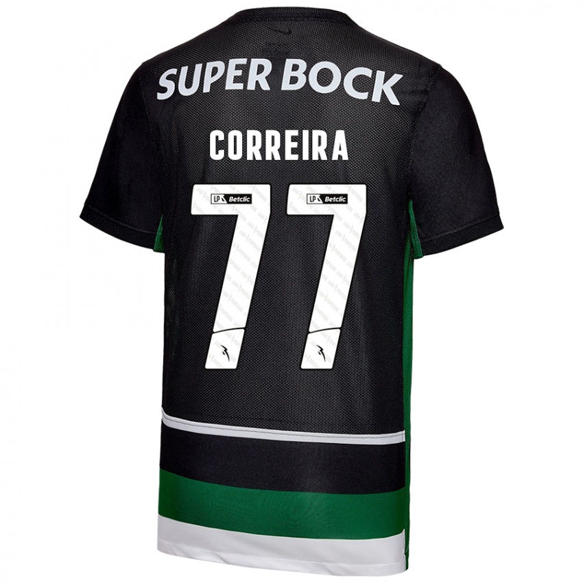 Criança Camisola Alicia Figueiredo Lima Correia #77 Preto Branco Verde Principal 2024/25 Camisa