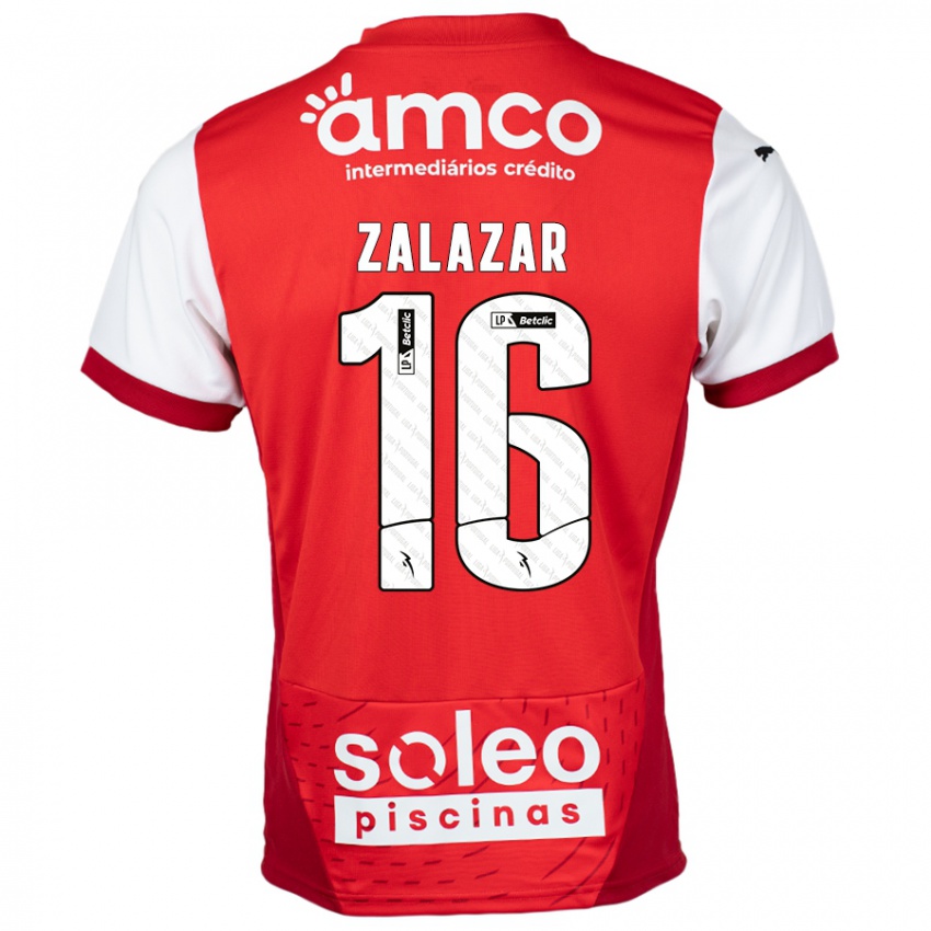 Criança Camisola Rodrigo Zalazar #16 Vermelho Branco Principal 2024/25 Camisa