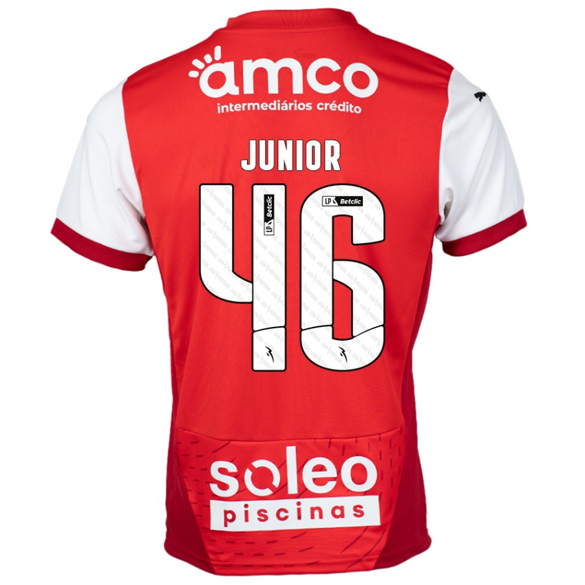 Criança Camisola Mário Junior #46 Vermelho Branco Principal 2024/25 Camisa