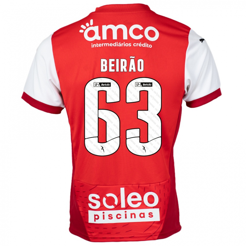 Criança Camisola Rodrigo Beirão #63 Vermelho Branco Principal 2024/25 Camisa