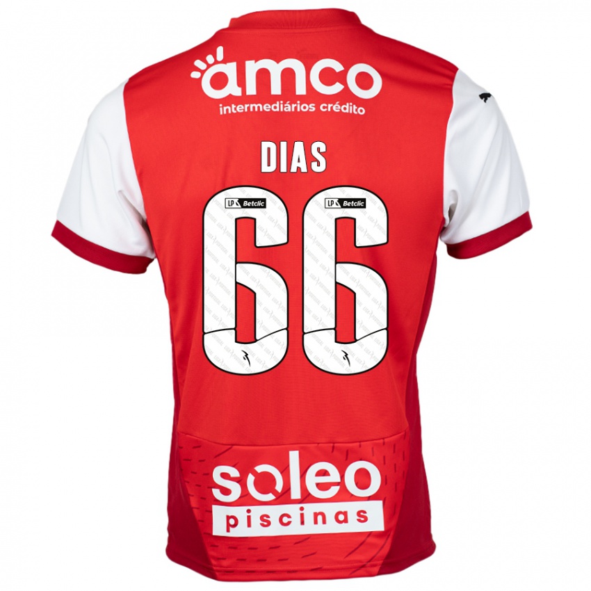 Criança Camisola Gonçalo Dias #66 Vermelho Branco Principal 2024/25 Camisa