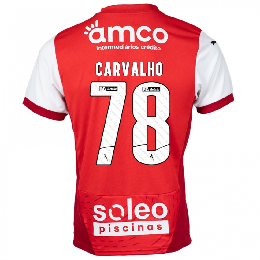 Criança Camisola João Carvalho #78 Vermelho Branco Principal 2024/25 Camisa