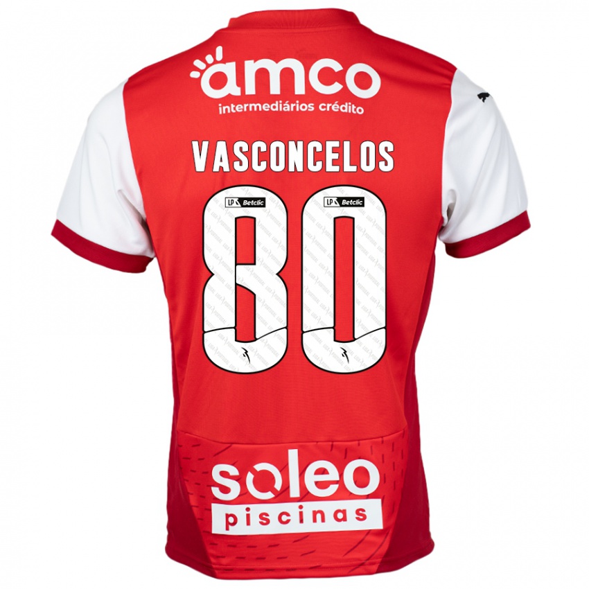 Criança Camisola Vasconcelos #80 Vermelho Branco Principal 2024/25 Camisa