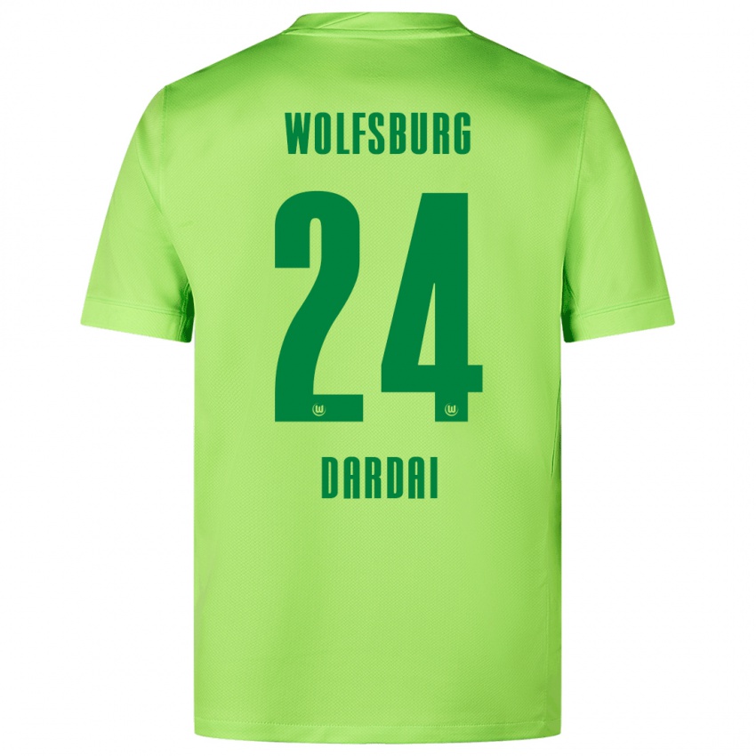 Criança Camisola Bence Dárdai #24 Verde Fluorescente Principal 2024/25 Camisa