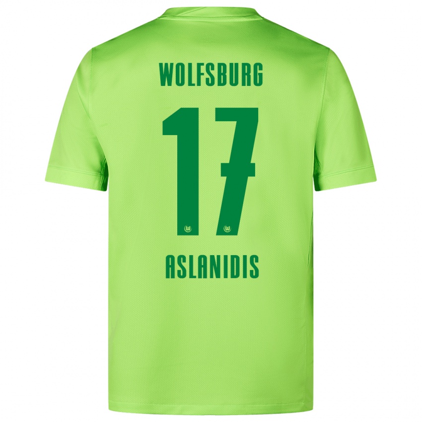 Criança Camisola Elijas Aslanidis #17 Verde Fluorescente Principal 2024/25 Camisa