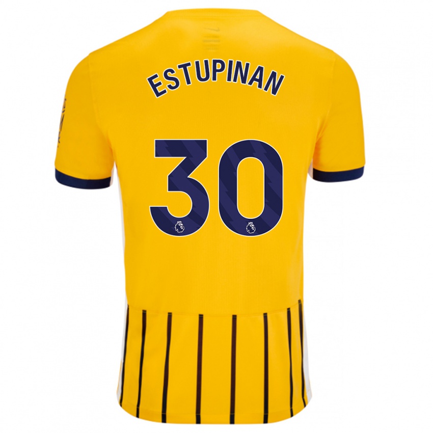 Criança Camisola Pervis Estupiñán #30 Azuis Dourados Alternativa 2024/25 Camisa