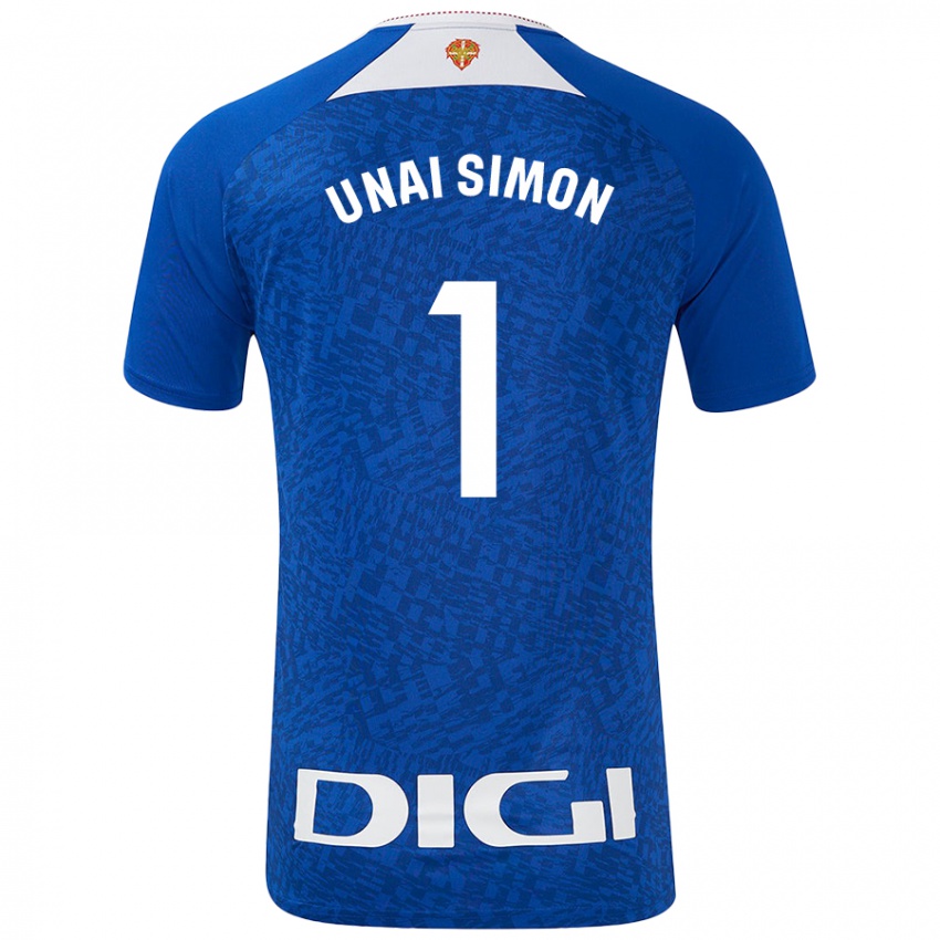 Criança Camisola Unai Simón #1 Azul Real Alternativa 2024/25 Camisa