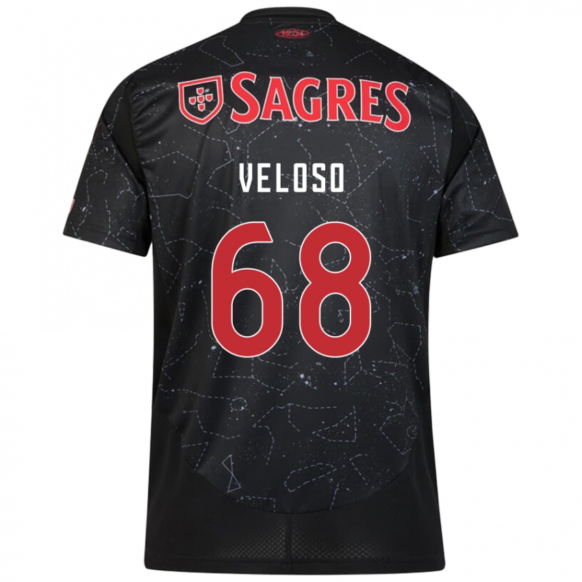 Criança Camisola João Veloso #68 Vermelho Preto Alternativa 2024/25 Camisa