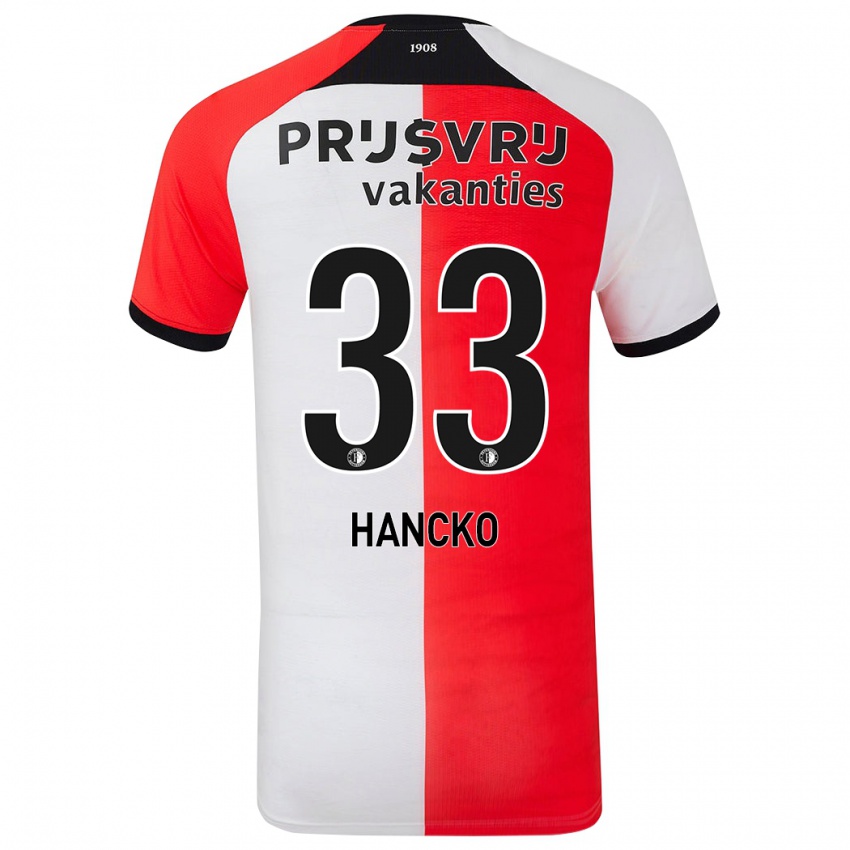 Homem Camisola David Hancko #33 Branco Vermelho Principal 2024/25 Camisa