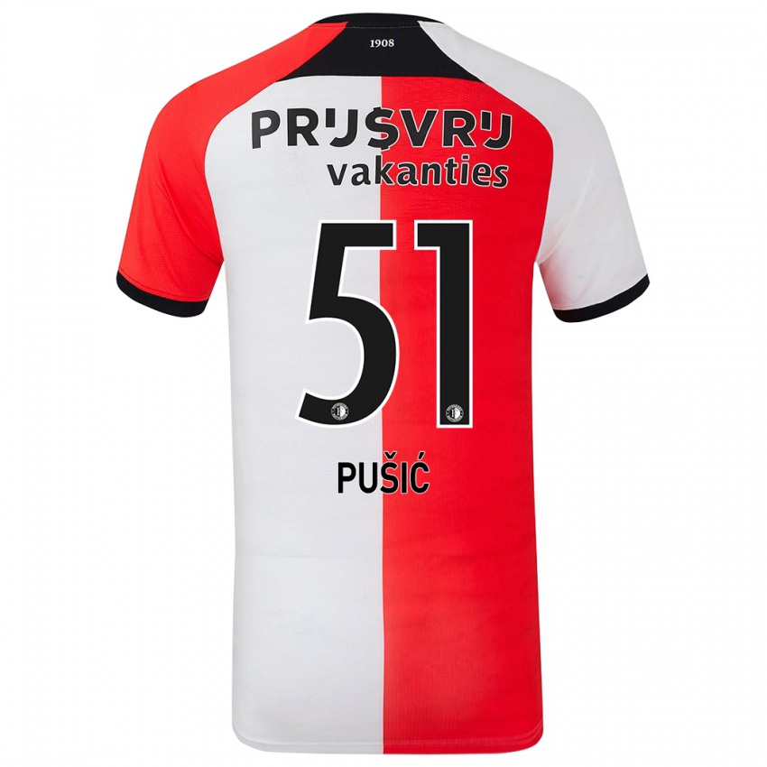 Homem Camisola Noah Pušić #51 Branco Vermelho Principal 2024/25 Camisa