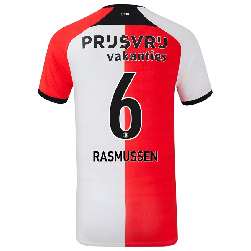 Homem Camisola Jacob Rasmussen #6 Branco Vermelho Principal 2024/25 Camisa