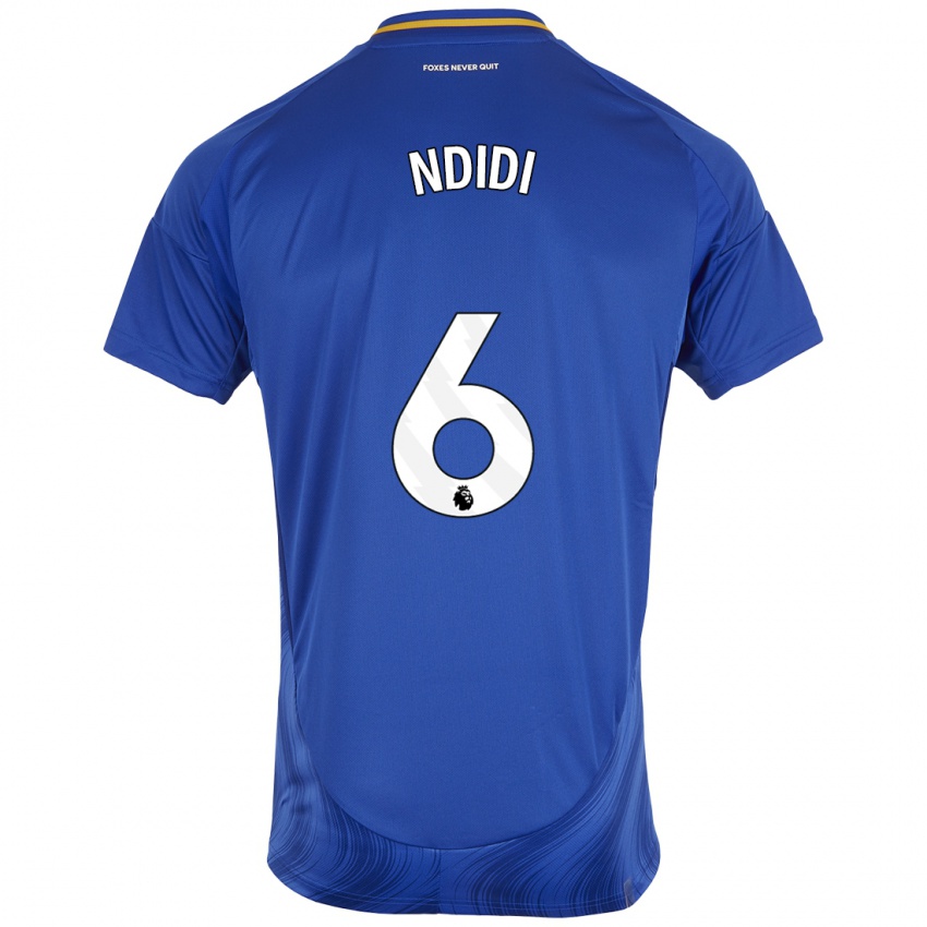 Homem Camisola Wilfred Ndidi #6 Azul Branco Principal 2024/25 Camisa