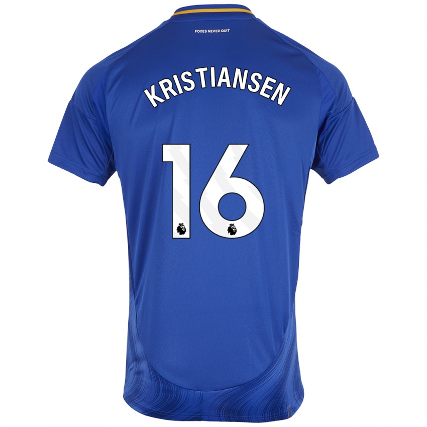 Homem Camisola Victor Kristiansen #16 Azul Branco Principal 2024/25 Camisa