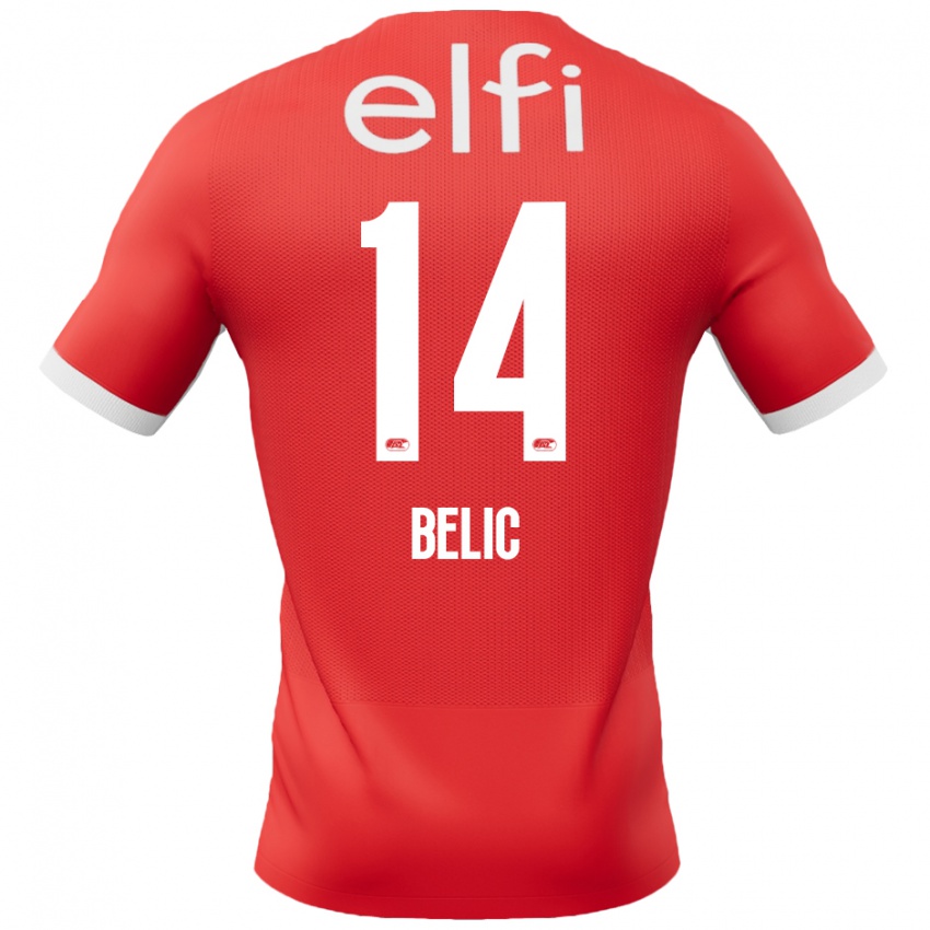 Homem Camisola Kristijan Belic #14 Branco Vermelho Principal 2024/25 Camisa