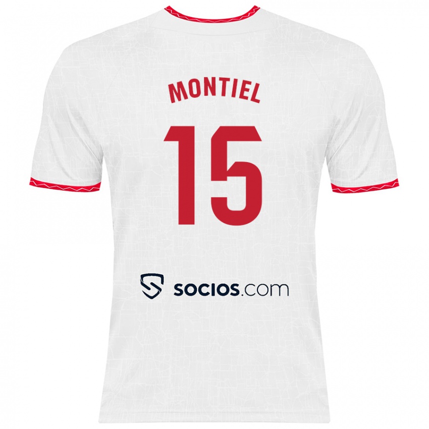 Homem Camisola Gonzalo Montiel #15 Vermelho Branco Principal 2024/25 Camisa