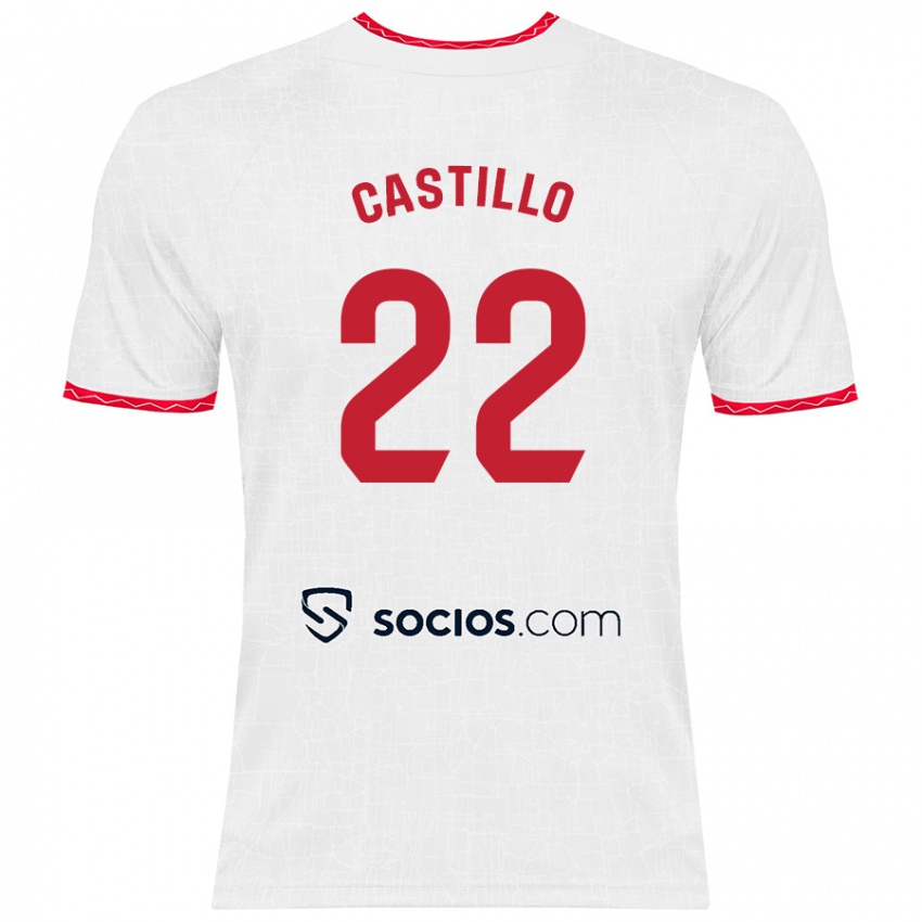 Homem Camisola José Castillo #22 Vermelho Branco Principal 2024/25 Camisa