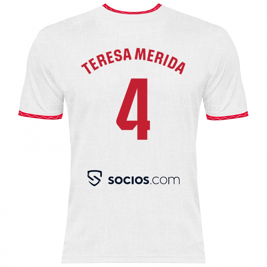 Homem Camisola Teresa Merida #4 Vermelho Branco Principal 2024/25 Camisa