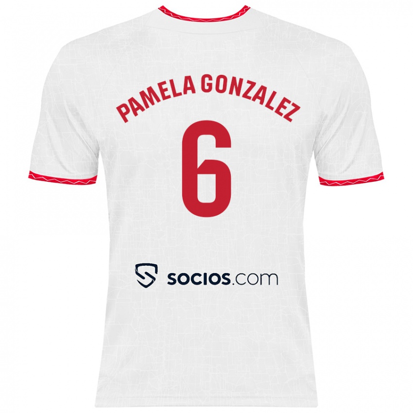 Homem Camisola Cinthia Pamela González Medina #6 Vermelho Branco Principal 2024/25 Camisa