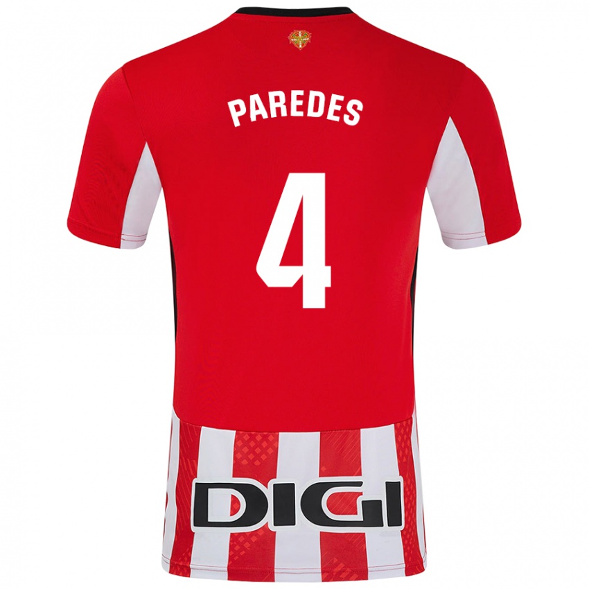 Homem Camisola Aitor Paredes #4 Branco Vermelho Principal 2024/25 Camisa