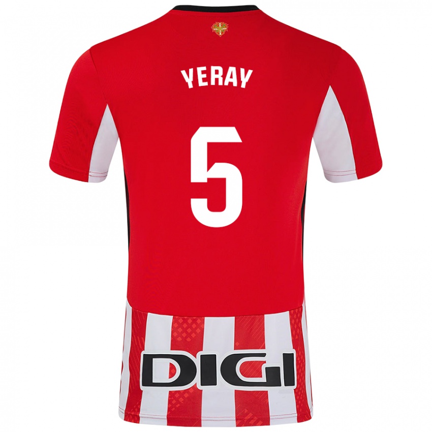 Homem Camisola Yeray Alvarez #5 Branco Vermelho Principal 2024/25 Camisa