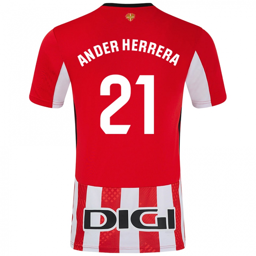 Homem Camisola Ander Herrera #21 Branco Vermelho Principal 2024/25 Camisa