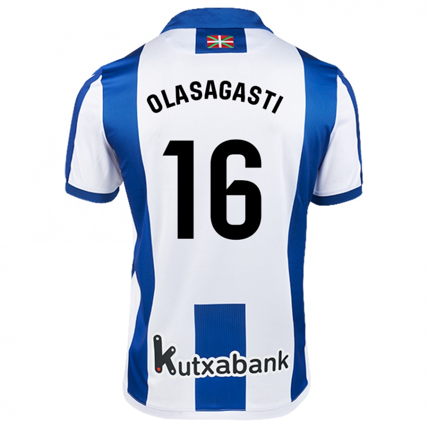 Homem Camisola Jon Ander Olasagasti #16 Azul Branco Principal 2024/25 Camisa