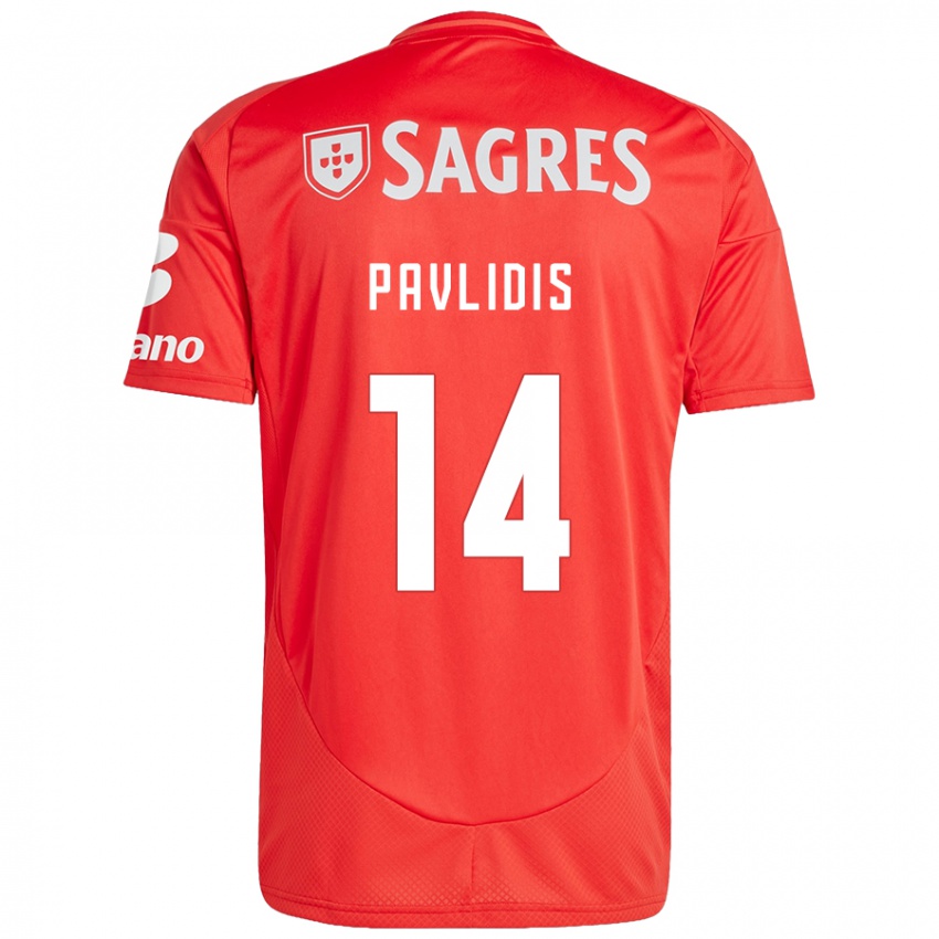 Homem Camisola Vangelis Pavlidis #14 Vermelho Branco Principal 2024/25 Camisa