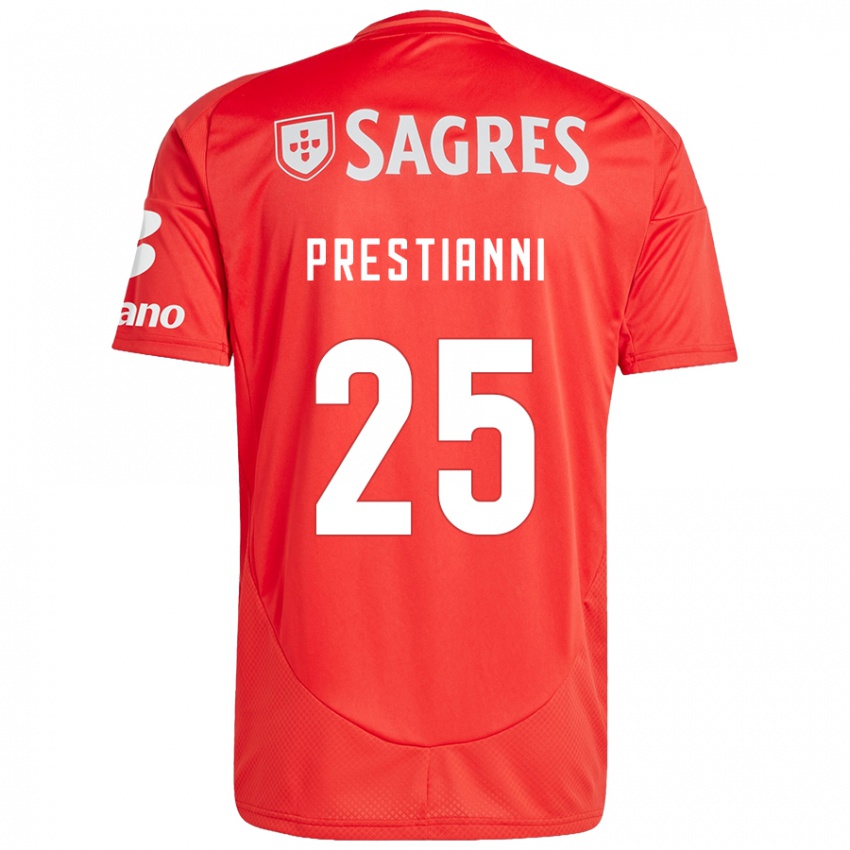 Homem Camisola Gianluca Prestianni #25 Vermelho Branco Principal 2024/25 Camisa