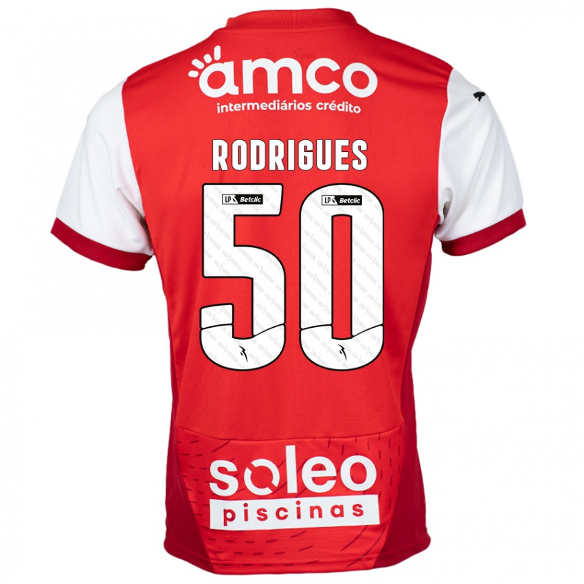 Homem Camisola Diego Rodrigues #50 Vermelho Branco Principal 2024/25 Camisa