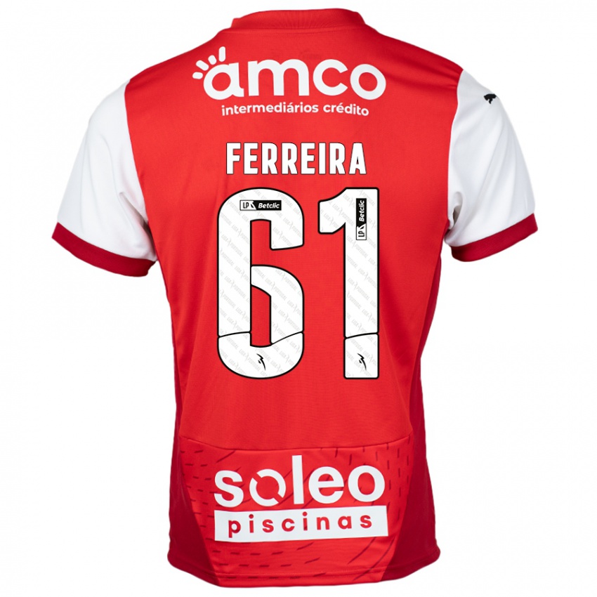 Homem Camisola Tiago Ferreira #61 Vermelho Branco Principal 2024/25 Camisa