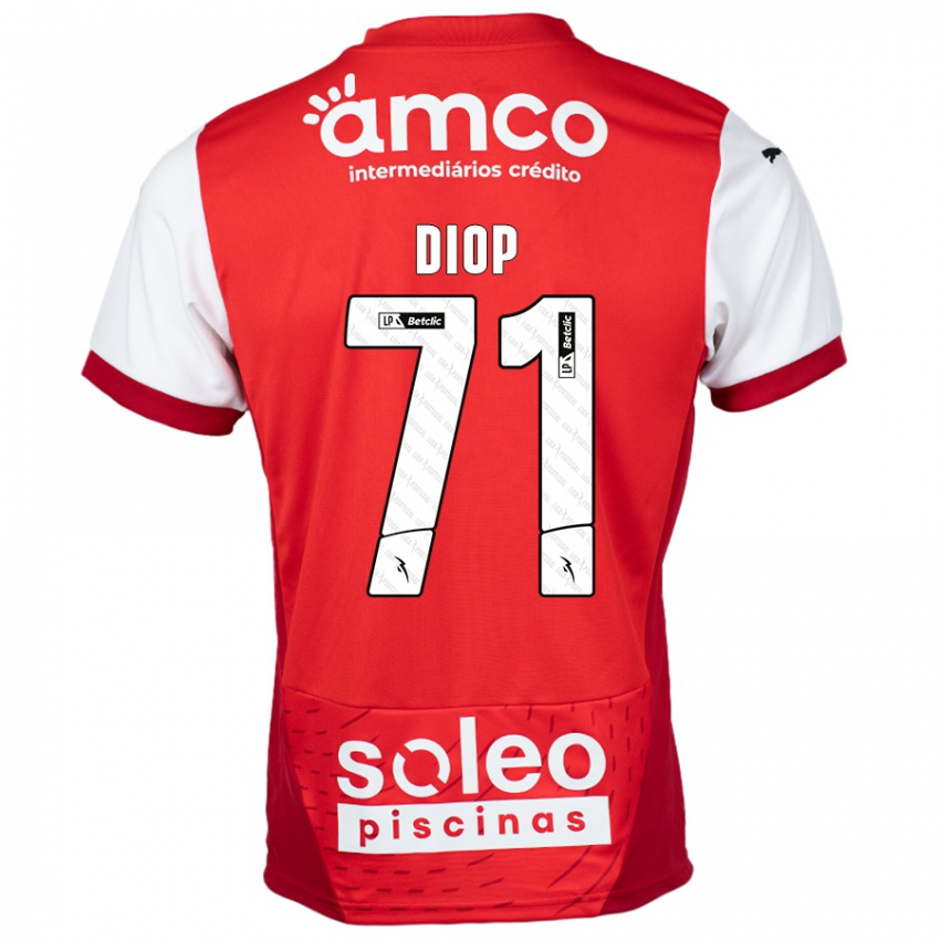 Homem Camisola Mamadou Diop #71 Vermelho Branco Principal 2024/25 Camisa