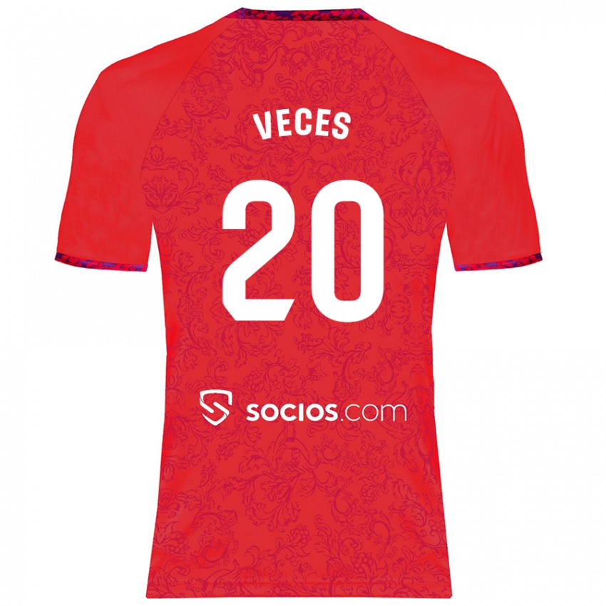 Homem Camisola Sergio Veces #20 Vermelho Alternativa 2024/25 Camisa