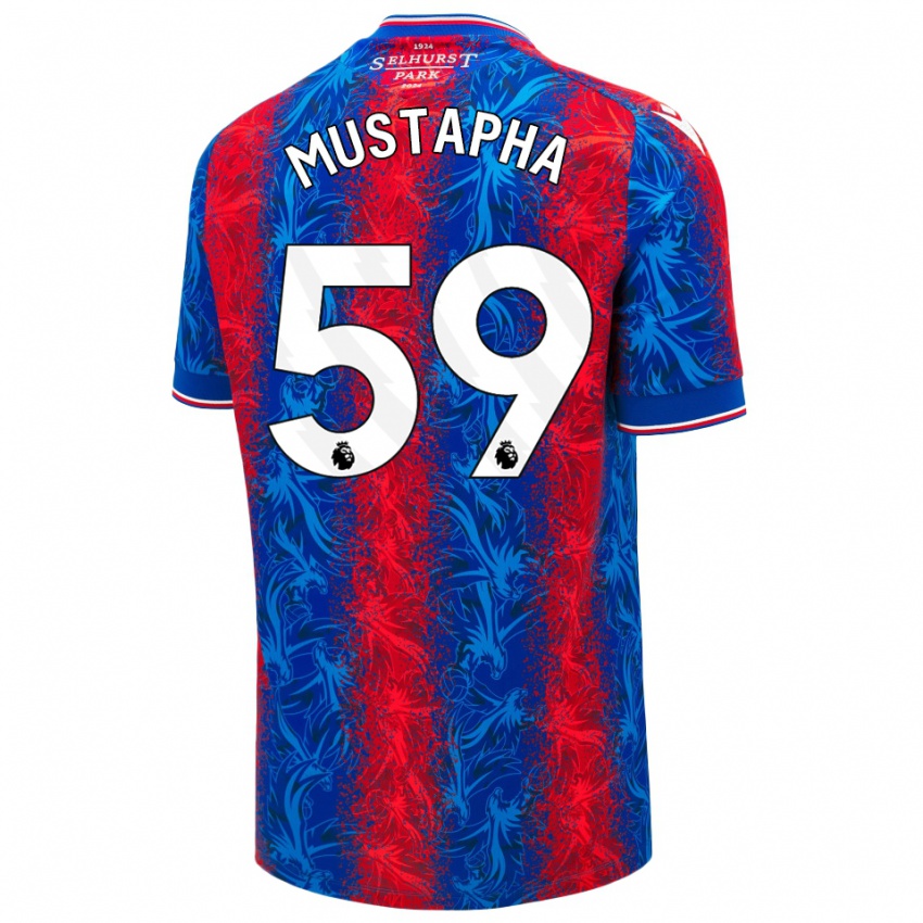 Mulher Camisola Hindolo Mustapha #59 Listras Azul Vermelha Principal 2024/25 Camisa