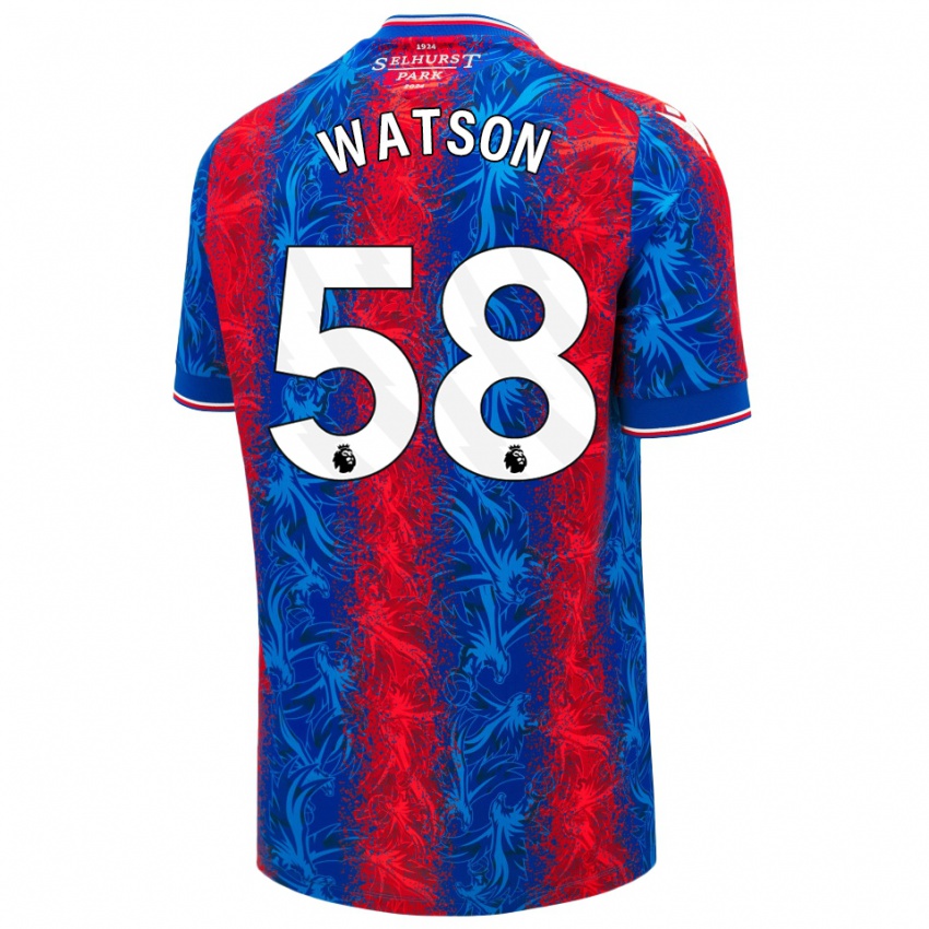 Mulher Camisola Noah Watson #58 Listras Azul Vermelha Principal 2024/25 Camisa